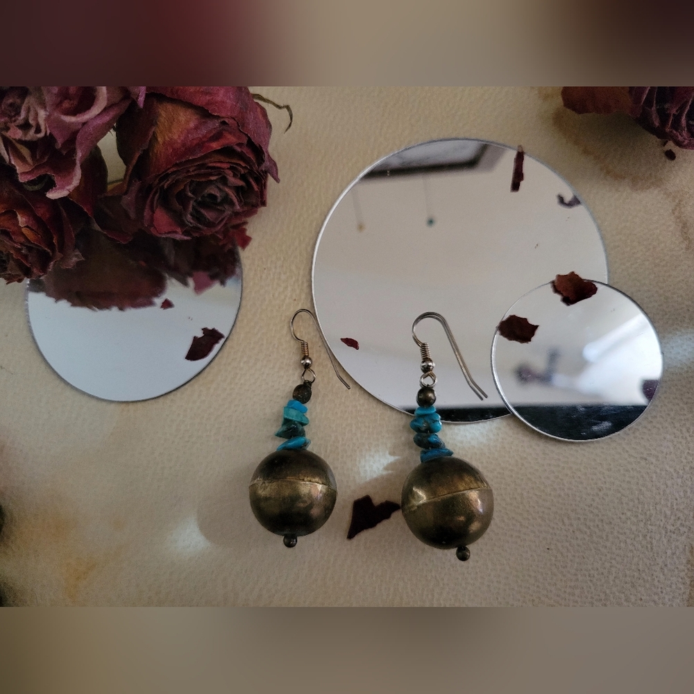 Navajo Pearl & Turquoise Dangle Earrings